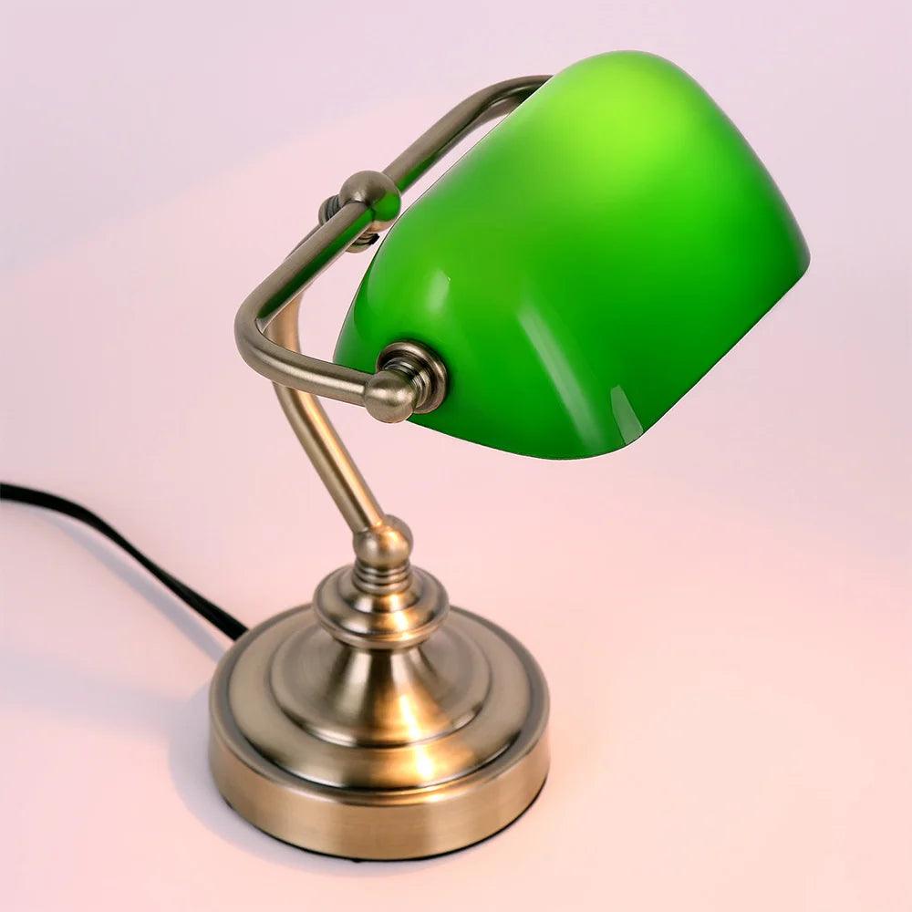 Nostaluxe Mini Desk Lamp – Vintage Metal & Glass Accent Light