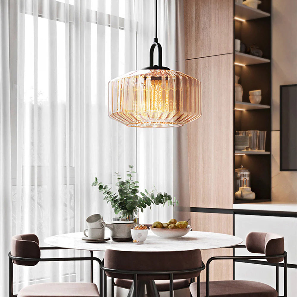 Nordic Striped Glow Pendant – Vintage Glass Kitchen Light