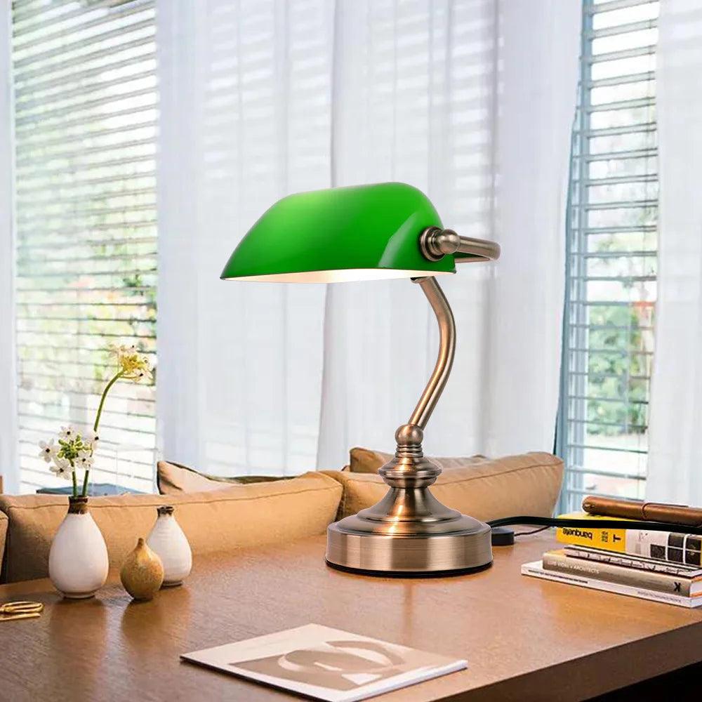 Nostaluxe Mini Desk Lamp – Vintage Metal & Glass Accent Light