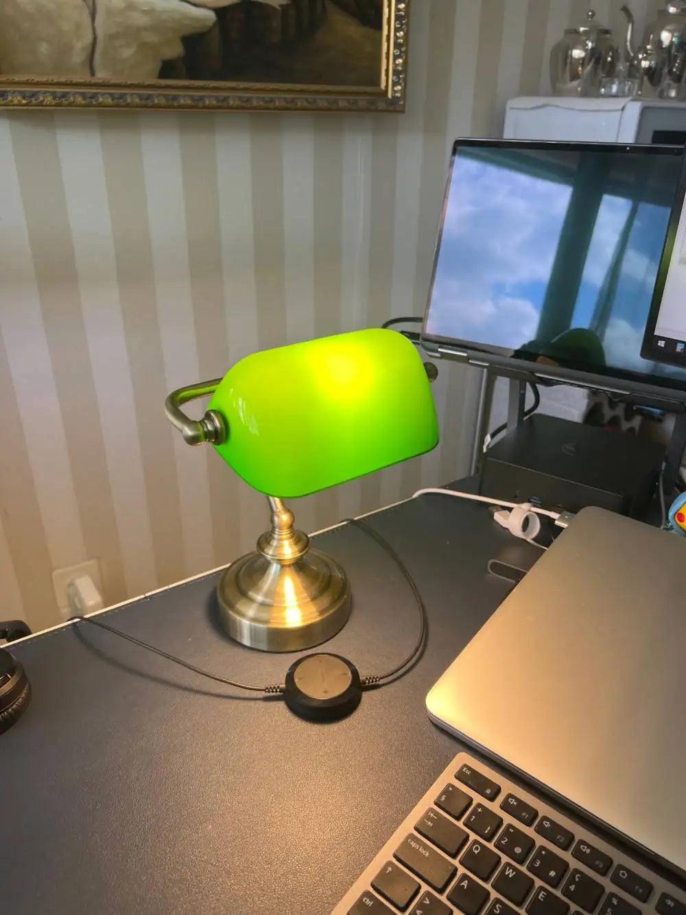 Nostaluxe Mini Desk Lamp – Vintage Metal & Glass Accent Light