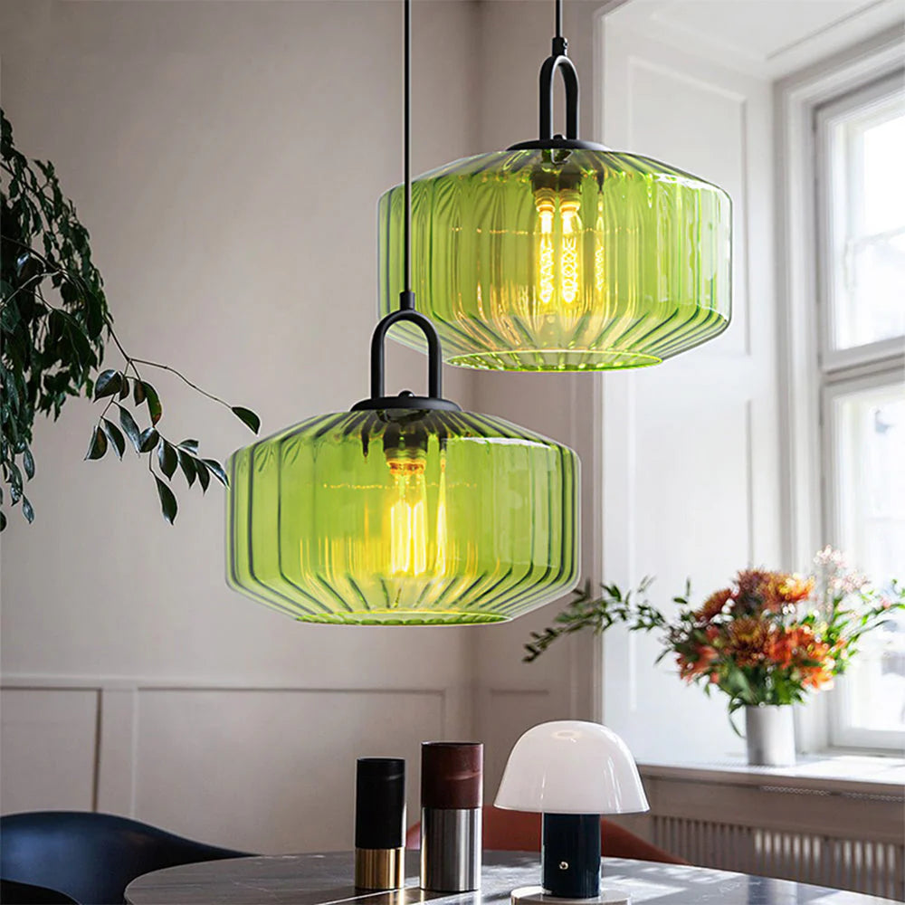 Nordic Striped Glow Pendant – Vintage Glass Kitchen Light