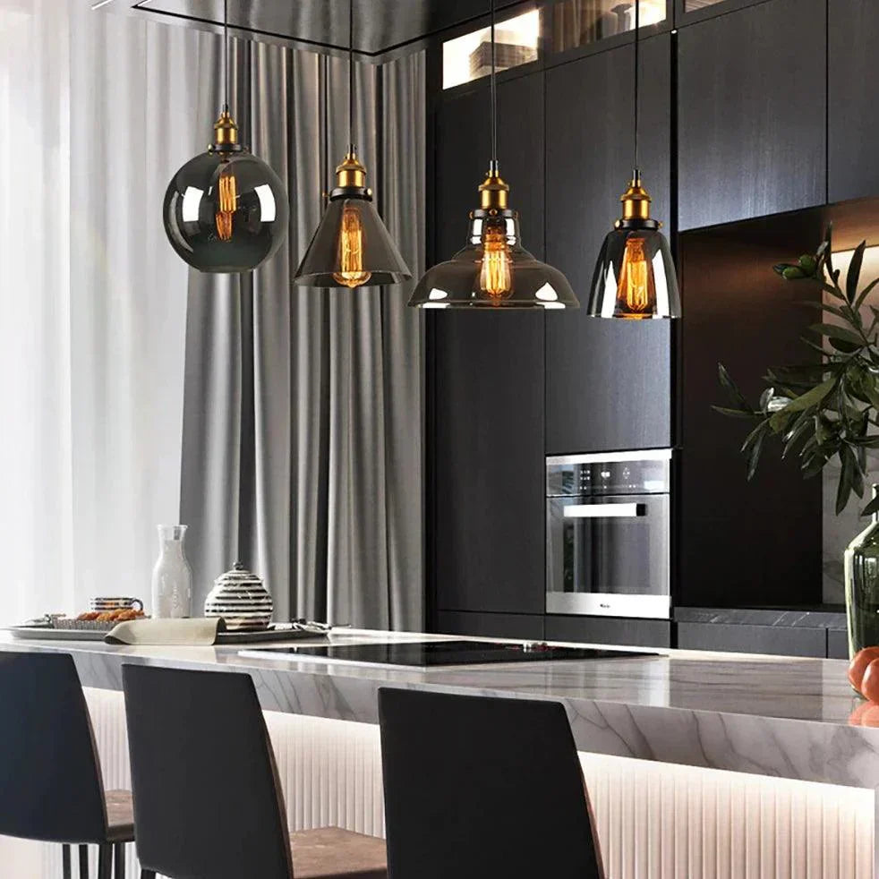 Smoked Glass Designer Pendant Light - Elegant Lighting for Kitchen and Dining Room, Modern and Nordic Style